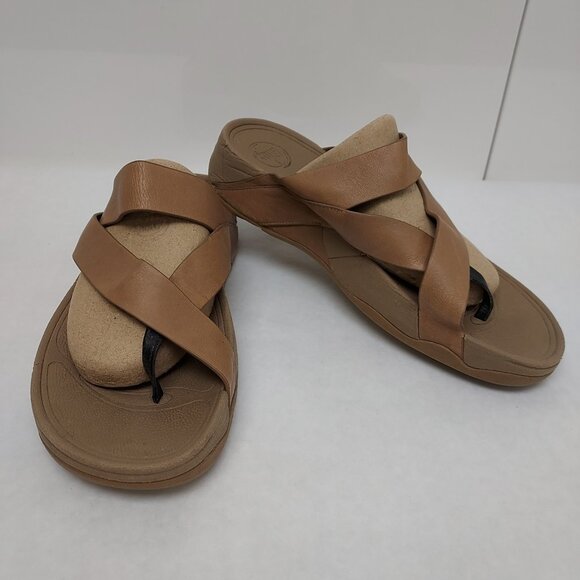 Fitflop Sling Sandal Women's 10 Straps Mink Taupe Toe Post Wobble Board Platform - Picture 1 of 15